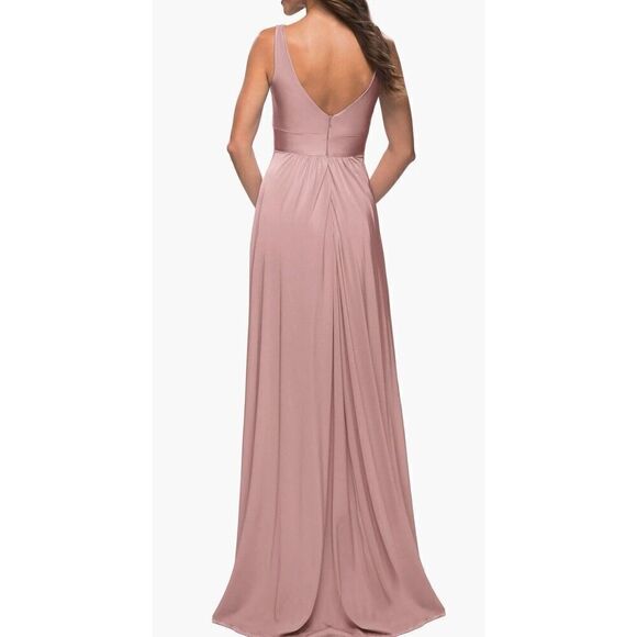 La Femme Sleeveless Plunge Neck A Line Gown in Mauve Pink #S1530. Size 14. 14 - Picture 2 of 10